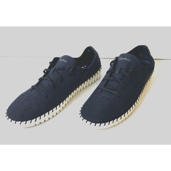 SKECHERS Air Cooled Memory Foam Womens 10 Navy Blue Fabric Lace Up Sneaker Flats - Picture 3 of 11